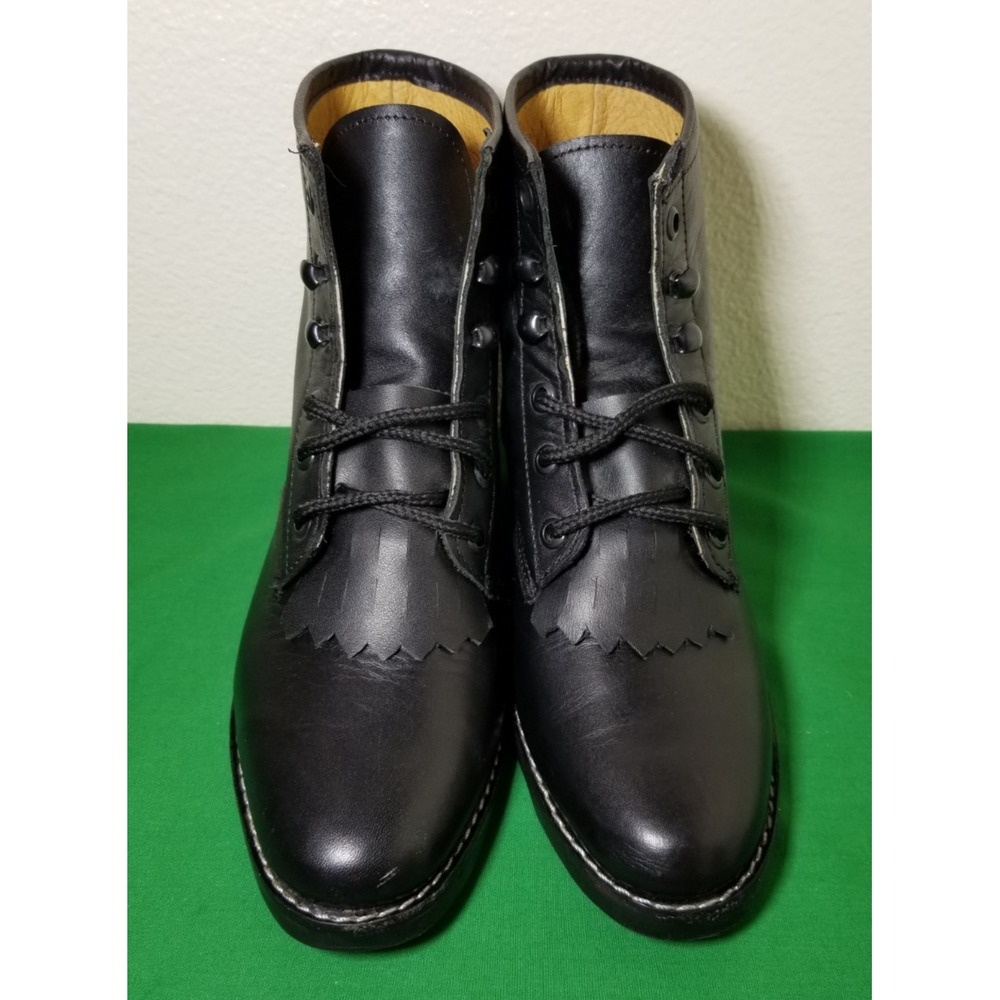 Cristeros Leather Western Prairie Lace Up Packer Roper Boots Black Womens 5.5-6